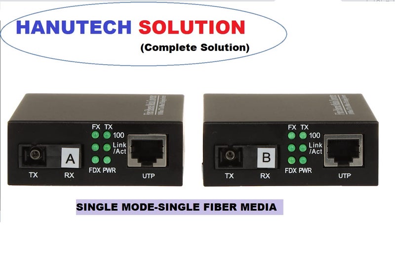 HANUTECH Fiber To Ethernet RJ45 Media Converter 10/100Mbps Base-Tx To 100Base-Fx SMSF 20KM - 1 Pair - Image 2