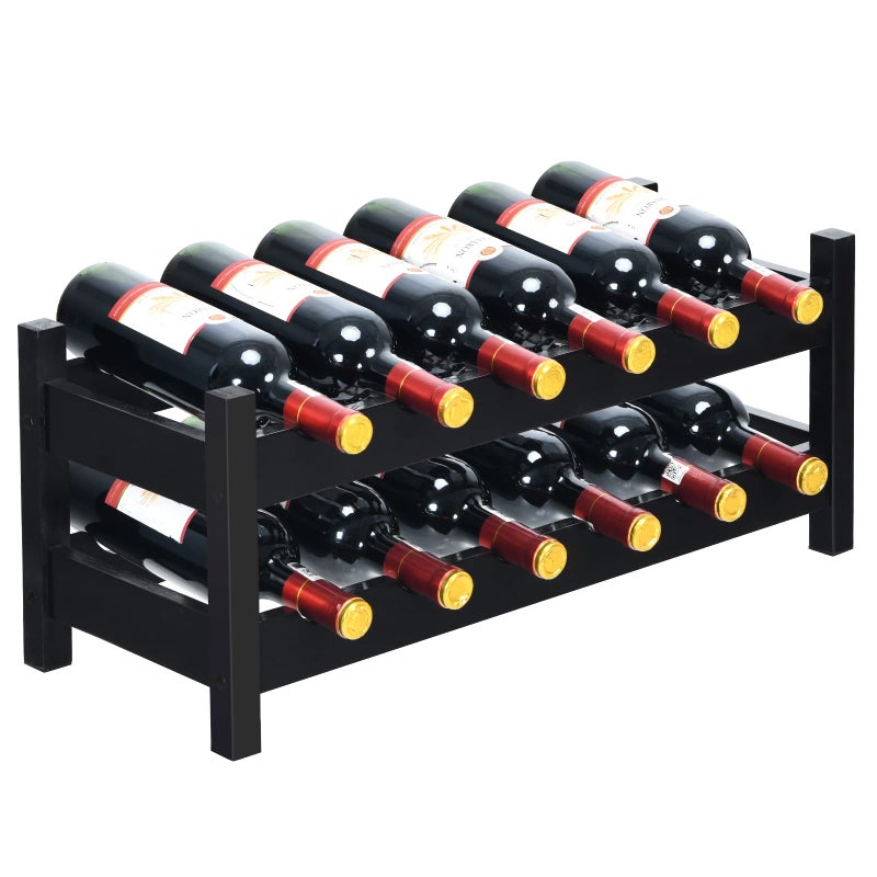 Costway COSTWAY Wine Rack Bamboo 12 Bottles 2Tier Wine Display Rack for Countertop Home Kitchen Pantry Free Standing Wine Storage Rack Tabletop Wine Rack Brown