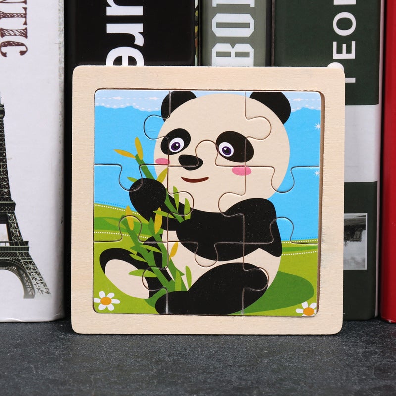Children'S Early Education 9 Pieces Small Size Wooden Jigsaw Puzzle Toy Baby Educational Cartoon Animal Traffic Cognition Wooden Jigsaw Puzzle - Image 1