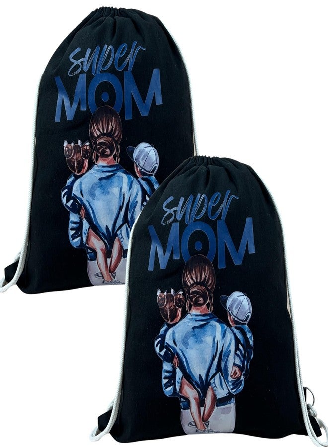 Madosh Pack of 2 Super Mom Cotton Jute Drawstring Backpacks for Women | Eco-Friendly Lightweight Gym, Shopping, Travel & Beach Bags | Spacious Multipurpose Daypacks with Strong Straps - Image 1
