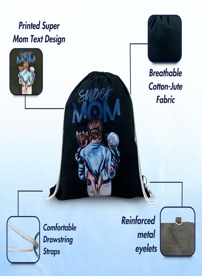 Madosh Pack of 2 Super Mom Cotton Jute Drawstring Backpacks for Women | Eco-Friendly Lightweight Gym, Shopping, Travel & Beach Bags | Spacious Multipurpose Daypacks with Strong Straps - Image 4