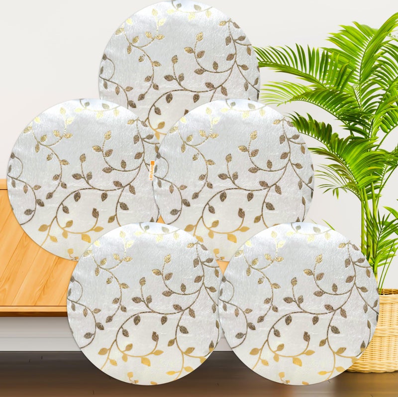 Urvaan Round White Golden Printed Velvet Cushion Covers 16X16 Inch - Set of 5 - Image 5