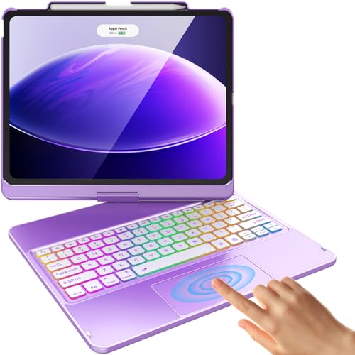 FUWANG for iPad Air 13 inch Case Keyboard M4/M3/M2 (2026/2025/2024) & iPad Pro 12.9 inch (6th/5th/4th/3rd Gen), 360° Rotatable, Multi-Touch Trackpad, 7-Color Backlit, Built-in Pencil Holder, Purple - Image 1