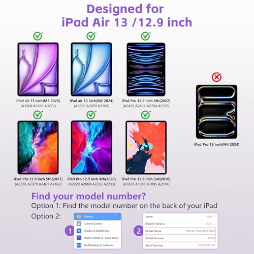 FUWANG for iPad Air 13 inch Case Keyboard M4/M3/M2 (2026/2025/2024) & iPad Pro 12.9 inch (6th/5th/4th/3rd Gen), 360° Rotatable, Multi-Touch Trackpad, 7-Color Backlit, Built-in Pencil Holder, Purple - Image 2