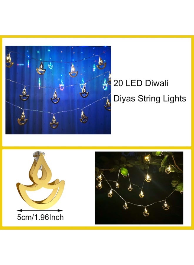 أضواء سلسلة ديوالي متعددة الألوان بطول 10 أقدام، 20 مصباح LED على شكل ديّة صغيرة، أضواء ستارة نافذة للديوالي، لحفلات الزفاف والديوالي، للزينة الداخلية والخارجية وغرفة النوم - Image 3