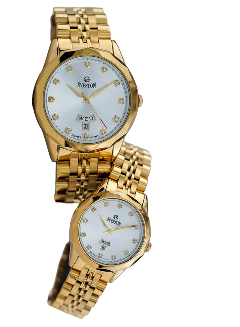 Sveston Empire Analog Quartz Gold Stainless Steel Couple Set Watch SV7481 - Image 2