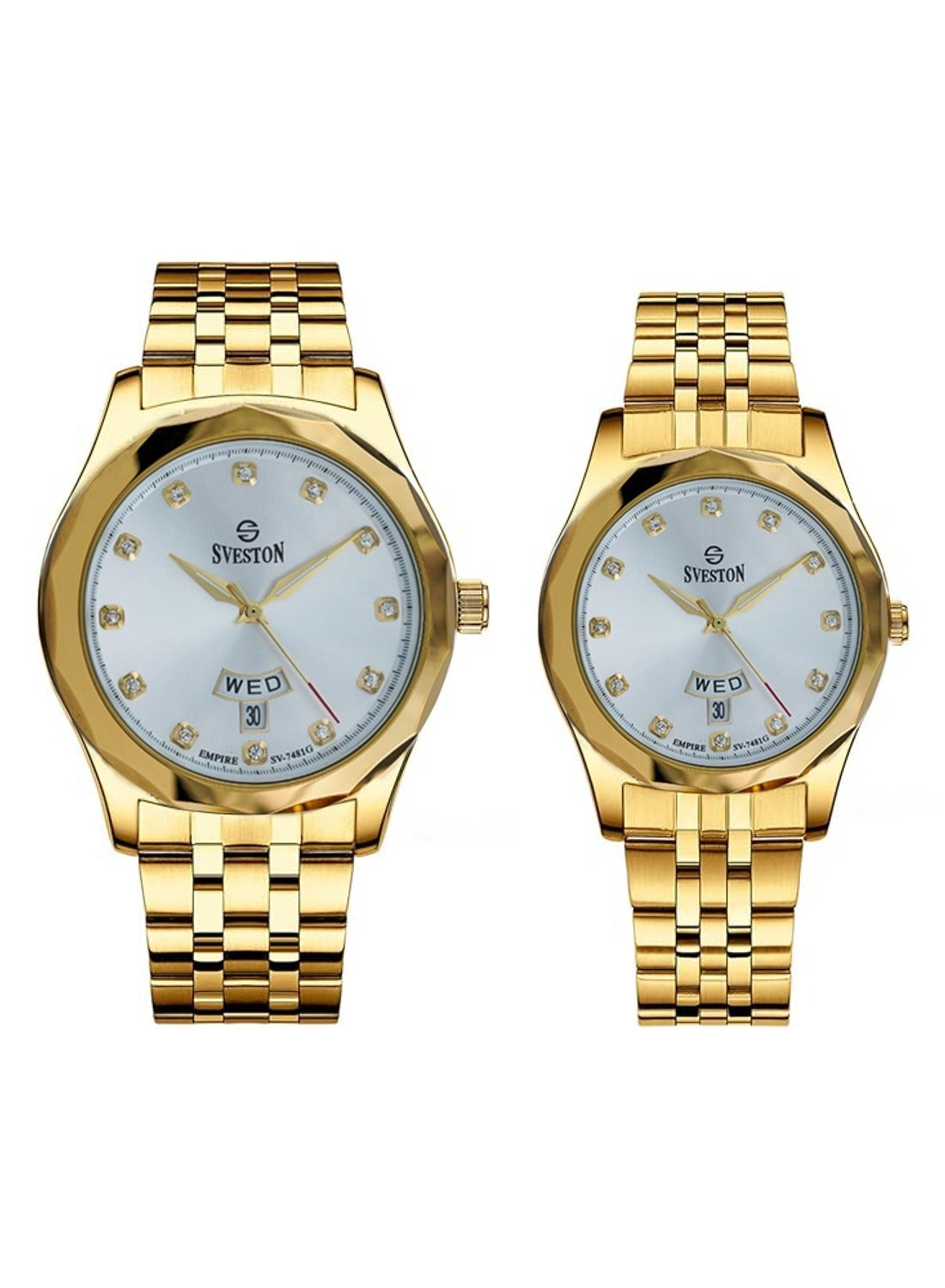 Sveston Empire Analog Quartz Gold Stainless Steel Couple Set Watch