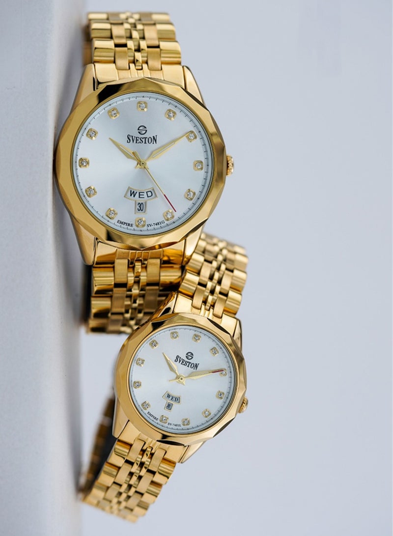 Sveston Empire Analog Quartz Gold Stainless Steel Couple Set Watch SV7481 - Image 4