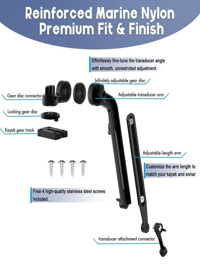 EDSRDPLT Universal Kayak Transducer Mount Arm Adjustable 9–14”, Tool-Free Installation Saltwater-Resistant, Compatible with Garmin Lowrance Humminbird Fish Finder - Image 3