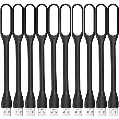 FINENIC USB LED Light Lamp for Power Bank (10 PCS) Portable Eye Care Mini Night Light with Flexible Arm, USB Gooseneck Reading Lamps Book Light,Compatible for Desktop, Notebook Laptop (10-Black) - Image 1