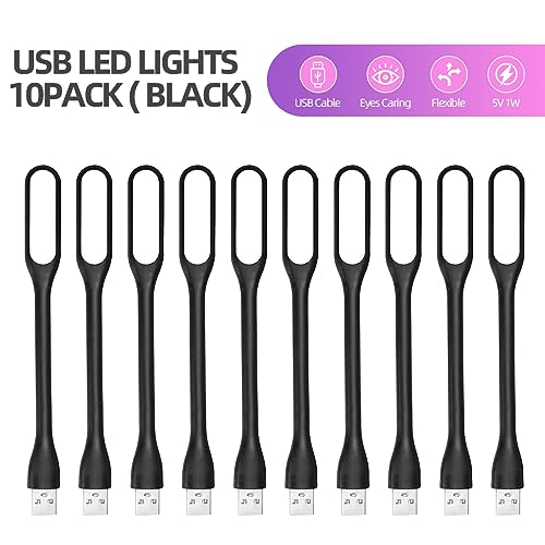 FINENIC USB LED Light Lamp for Power Bank (10 PCS) Portable Eye Care Mini Night Light with Flexible Arm, USB Gooseneck Reading Lamps Book Light,Compatible for Desktop, Notebook Laptop (10-Black) - Image 5