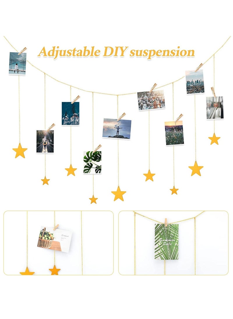 KASTWAVE Hanging Photo Display, Boho Decor Wooden Stars Garland with Metal Chains Picture Frame Collage with 30 Wood Clips for Teen Girl Room, Bedroom, Dorm, Home, Party Decor (200 cm) - Image 3