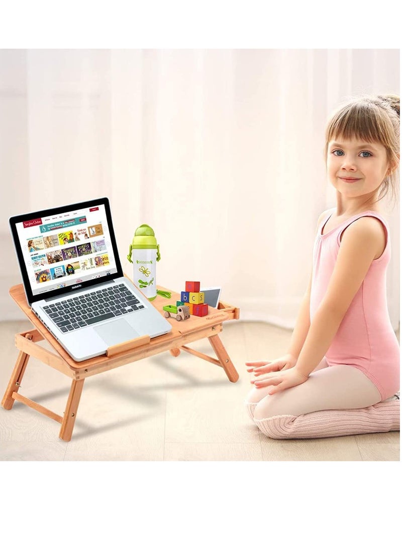 FFD Bamboo Foldable Laptop Desk Stand with Drawer - Image 5