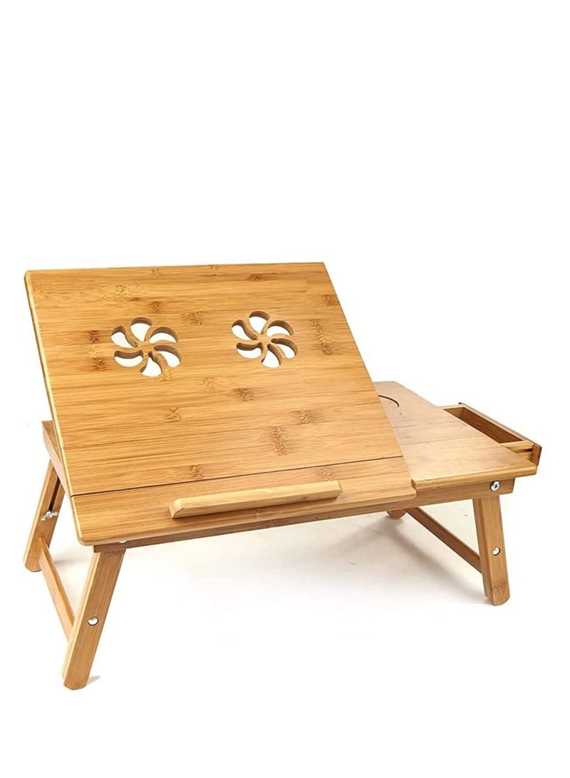FFD Bamboo Foldable Laptop Desk Stand with Drawer - Image 1