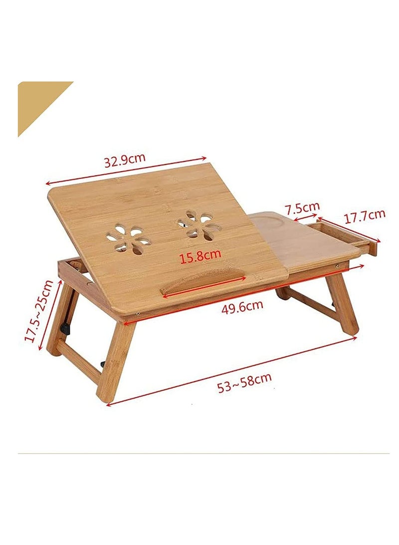 FFD Bamboo Foldable Laptop Desk Stand with Drawer - Image 2