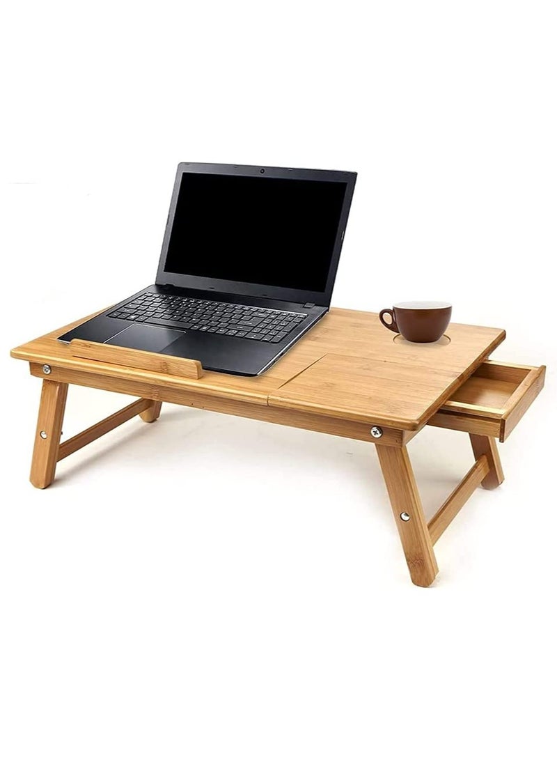 FFD Bamboo Foldable Laptop Desk Stand with Drawer - Image 3