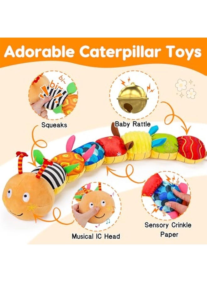 Baby Sensory Toy 0-6 Month Music Animal Stuffed Plush Caterpillar Toy for Infant 0-3-6 Month Tummy Time with Baby Mirror Crinkle Rattle for 6-12 Month Carseat Toy for Newborn Boys Girls Shower Gifts - Image 3