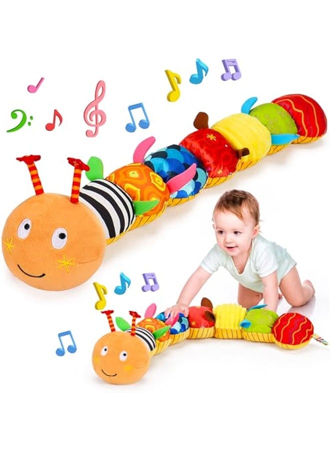 Baby Sensory Toy 0-6 Month Music Animal Stuffed Plush Caterpillar Toy for Infant 0-3-6 Month Tummy Time with Baby Mirror Crinkle Rattle for 6-12 Month Carseat Toy for Newborn Boys Girls Shower Gifts - Image 1