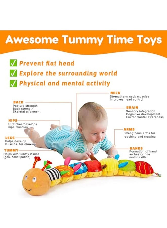 Baby Sensory Toy 0-6 Month Music Animal Stuffed Plush Caterpillar Toy for Infant 0-3-6 Month Tummy Time with Baby Mirror Crinkle Rattle for 6-12 Month Carseat Toy for Newborn Boys Girls Shower Gifts - Image 2