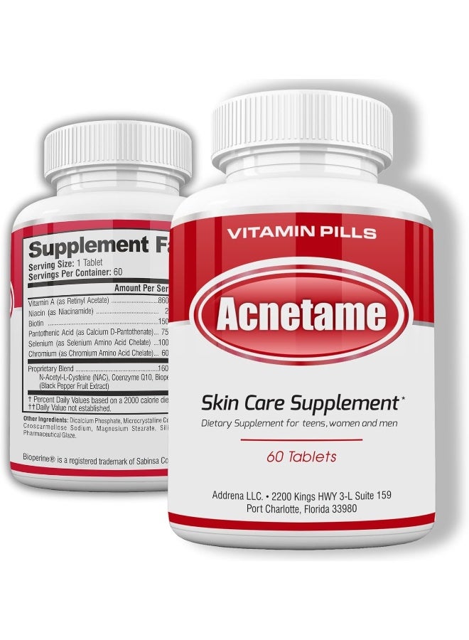 Acnetame Vitamin Supplements for Acne Treatment - 60 Pills - Image 1