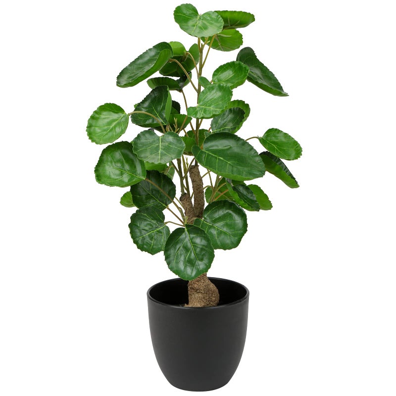Hollyone 45CM Artificial Plant Fake Money Tree Indoor Faux Greenery Decorative Artificial Plant in Black Pot for Home Decor Office Living Room Kitchen Bedroom Bathroom Decorations