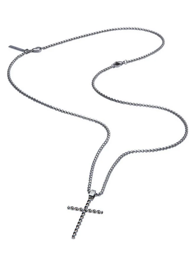 Silver Stainless Steel Necklace With Cross Design For Men
