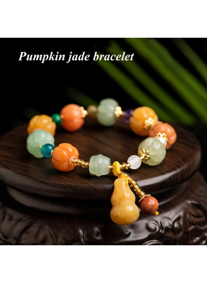 Halloween Pumpkin Gourd Bracelet Bamboo Joint Lily of The Valley Carved Stones Handwoven Stretch Bracelets - Image 5