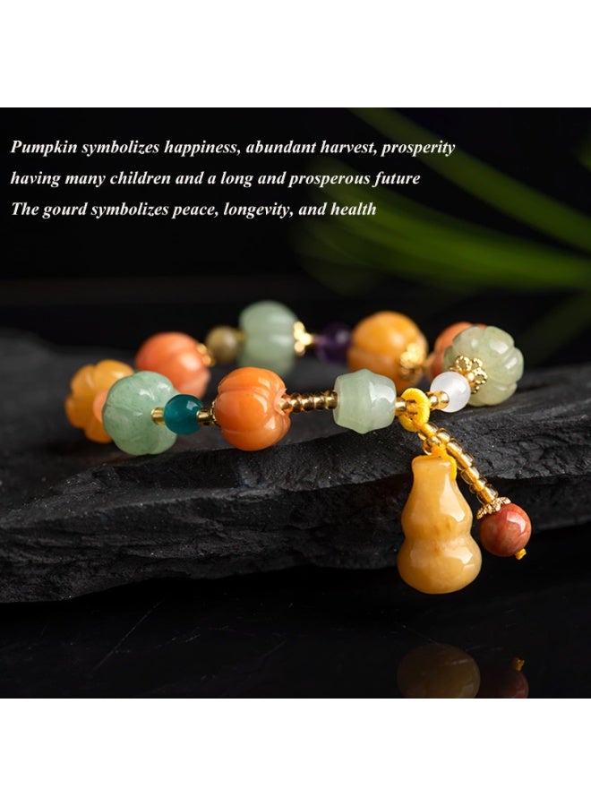 Halloween Pumpkin Gourd Bracelet Bamboo Joint Lily of The Valley Carved Stones Handwoven Stretch Bracelets - Image 4