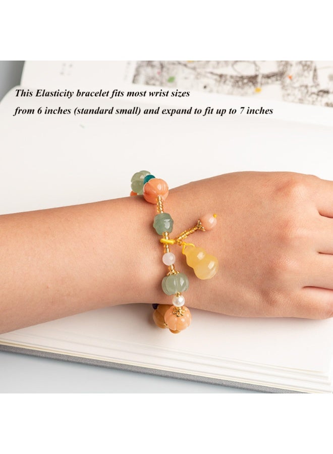 Halloween Pumpkin Gourd Bracelet Bamboo Joint Lily of The Valley Carved Stones Handwoven Stretch Bracelets - Image 2