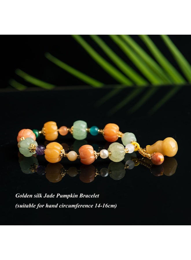 Halloween Pumpkin Gourd Bracelet Bamboo Joint Lily of The Valley Carved Stones Handwoven Stretch Bracelets - Image 3