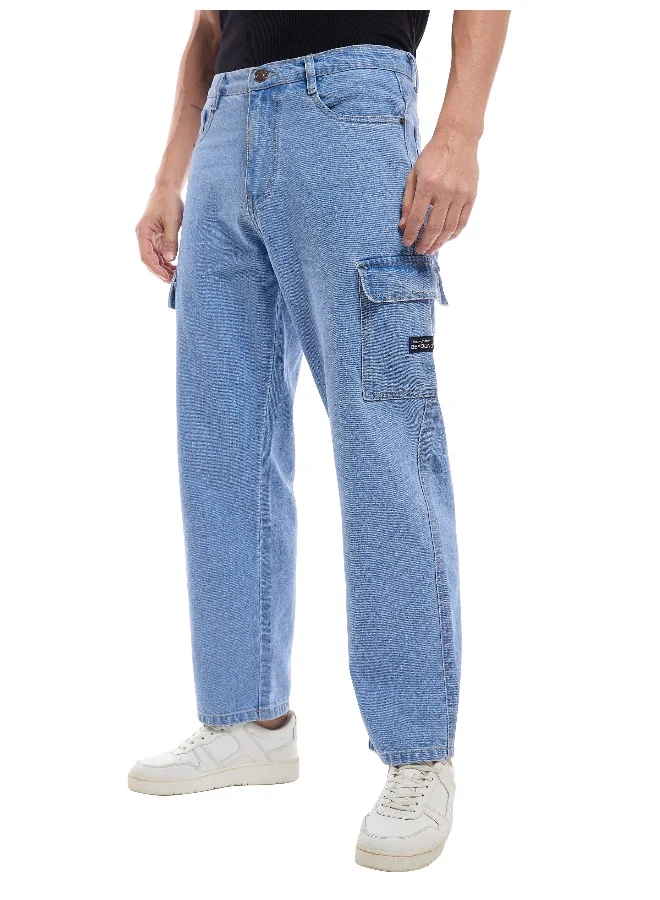 Beyoung Light Blue Denim Cargo Pants For Men
