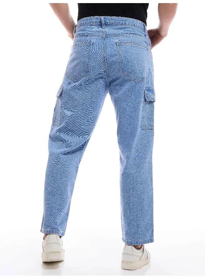Beyoung Light Blue Denim Cargo Pants For Men