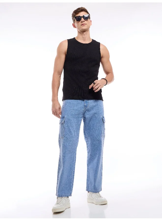 Beyoung Light Blue Denim Cargo Pants For Men