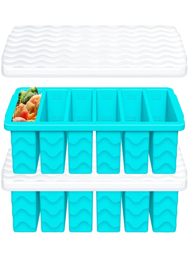 Aopigavi 1/2 Cup Silicone Freezer Molds with Lid, 2-Pack Silicone Freezer Trays for Soup, Sauce & Broth - Meal Prep Containers, Large Ice Cube Tray, Oven & Dishwasher Safe - Image 1