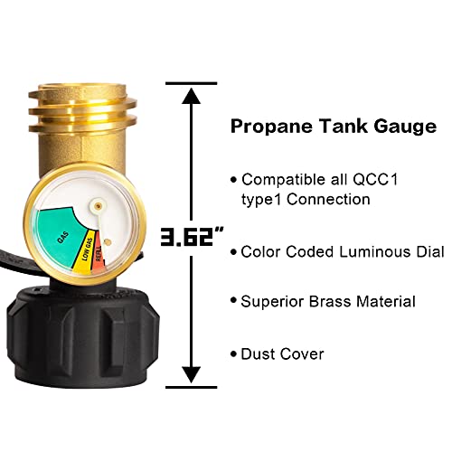 DOZYANT Propane Tank Gauge Level Indicator Leak Detector for 5lb-40lb Propane Tanks, Universal for BBQ Gas Grill, Cylinder, RV Camper, and More Appliances, Type 1 Connection, 2 Pack - Image 2