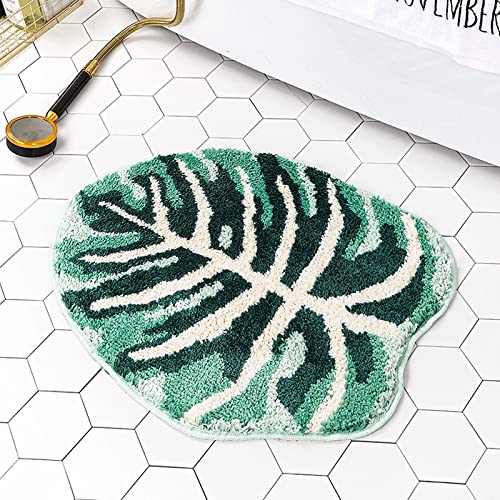UKELER Cute Monstera Leaf Shape Bathroom Rug for Kids Non Slip Absorbent Bath Mat Washable Shaggy Kids Bedroom Decor - Image 2