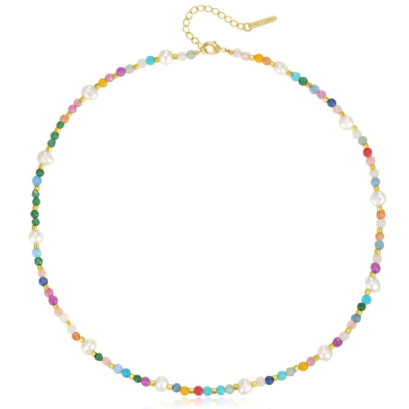 KissYan Beaded Choker Necklace for Women, Turquoise Natural Stone Colorful Boho Seed Bead Necklace 14K Gold Plated Summer Beach Handmade Jewelry(B15) - Image 1