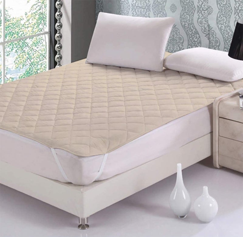 CHICERY Cotton Elastic Strap Quilted Mattress Protector Single Size Water Resistant Breathable Soft and Cool Quilted Bed Cover Elastic Straps on CornersBeigeSingle Size 36x78inch - Image 1