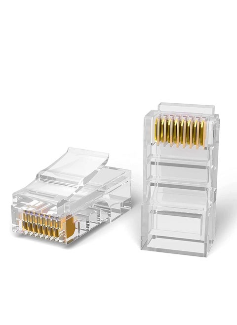 RJ45 Connector Pass Through Cat6 Ethernet RJ45 Plug For Cat6/Cat5/Cat5e UTP Solid and Stranded Network Cable-Clear 100 Pack