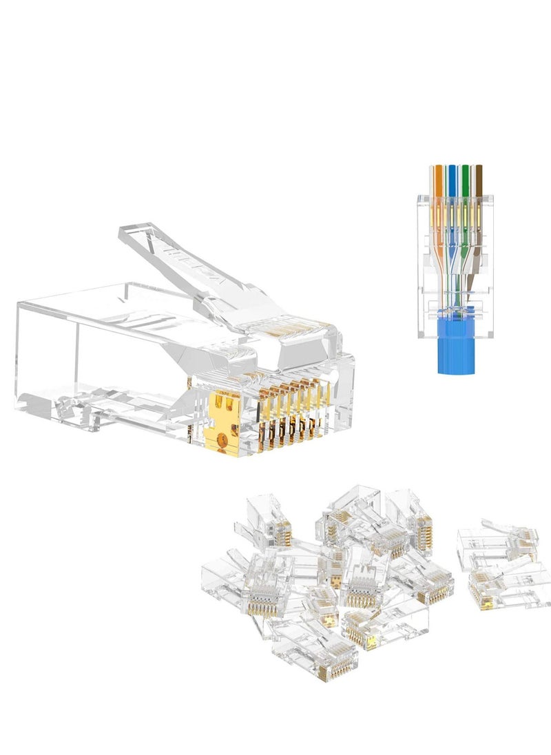 RDN - RJ45 Connector Pass Through Cat6 Ethernet RJ45 Plug For Cat6/Cat5/Cat5e UTP Solid and Stranded Network Cable-Clear 100 Pack - Image 1