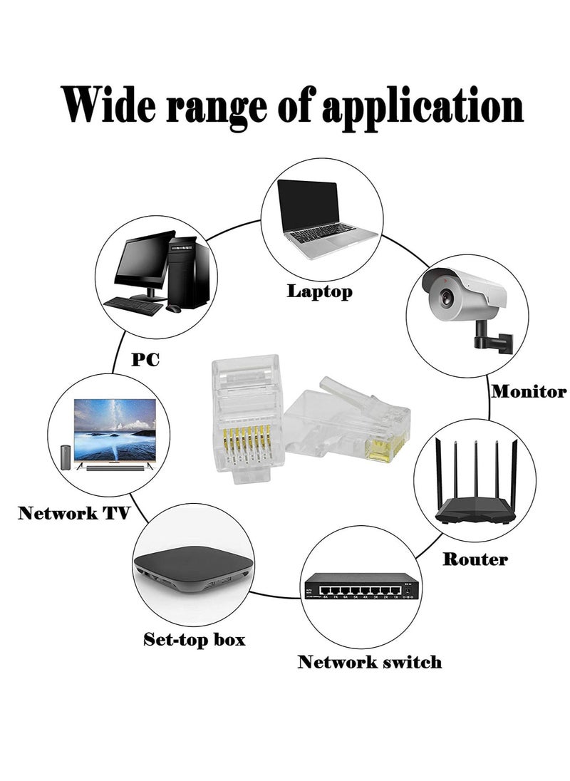 RDN - RJ45 Connector Pass Through Cat6 Ethernet RJ45 Plug For Cat6/Cat5/Cat5e UTP Solid and Stranded Network Cable-Clear 100 Pack - Image 1