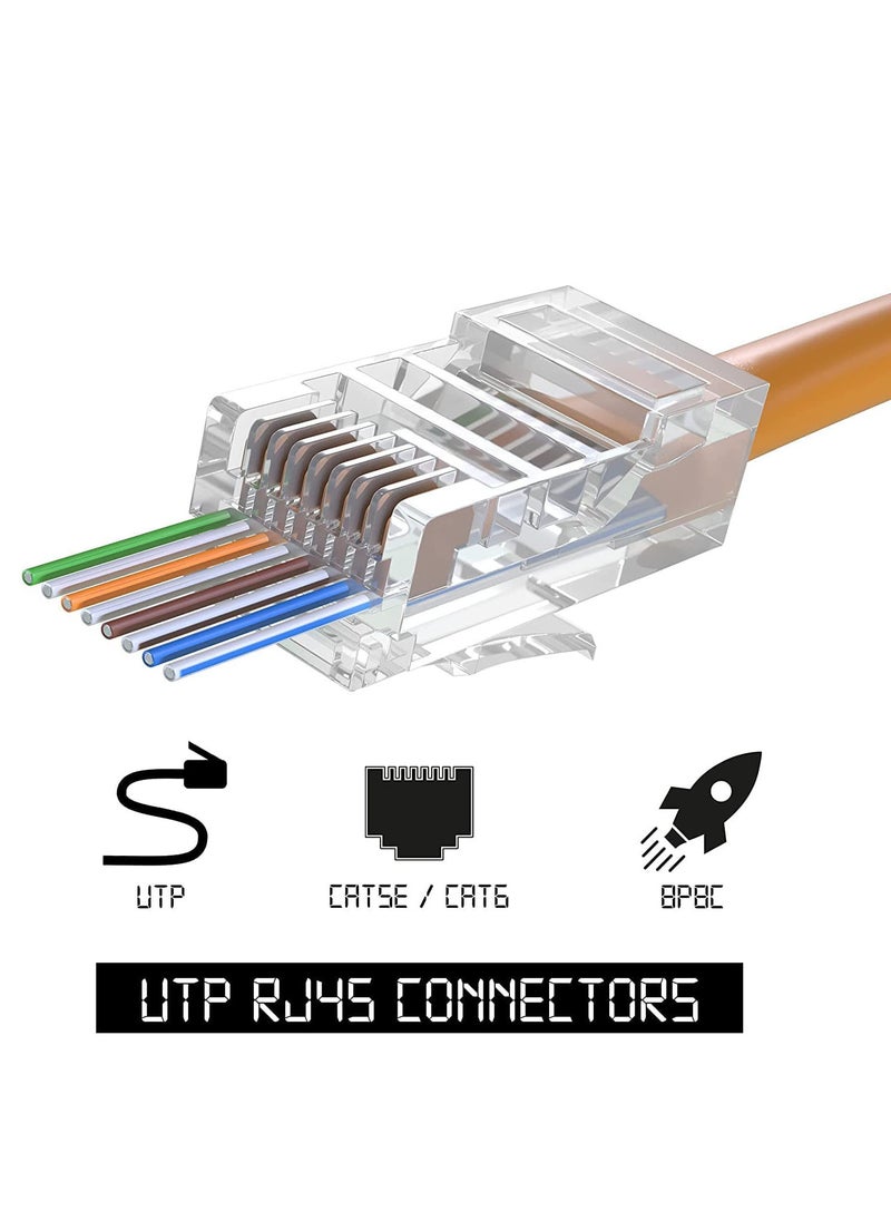 RDN - RJ45 Connector Pass Through Cat6 Ethernet RJ45 Plug For Cat6/Cat5/Cat5e UTP Solid and Stranded Network Cable-Clear 100 Pack - Image 1
