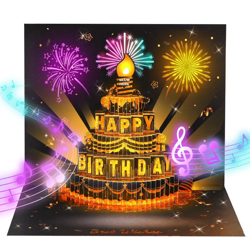 APOTODITO Birthday Cards for Men, 3D Pop Up Card with Music and Light, Birthday Cards with Interactive Blowable Candle, Birthday Gifts for Men Him Husband - Image 1