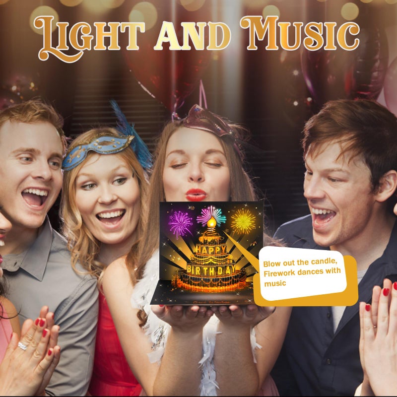 APOTODITO Birthday Cards for Men, 3D Pop Up Card with Music and Light, Birthday Cards with Interactive Blowable Candle, Birthday Gifts for Men Him Husband - Image 2