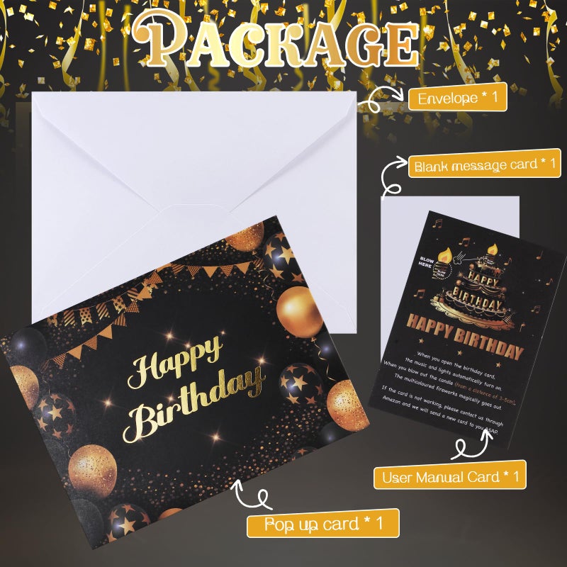 APOTODITO Birthday Cards for Men, 3D Pop Up Card with Music and Light, Birthday Cards with Interactive Blowable Candle, Birthday Gifts for Men Him Husband - Image 4