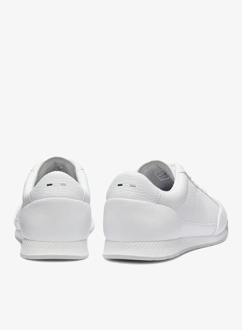 BOSS Grained leather sneakers with fishbone-patterned sole