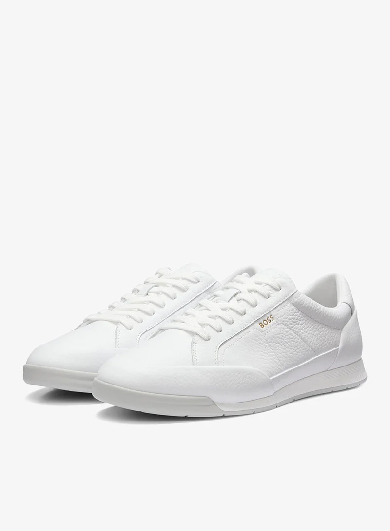 Grained leather sneakers with fishbone-patterned sole