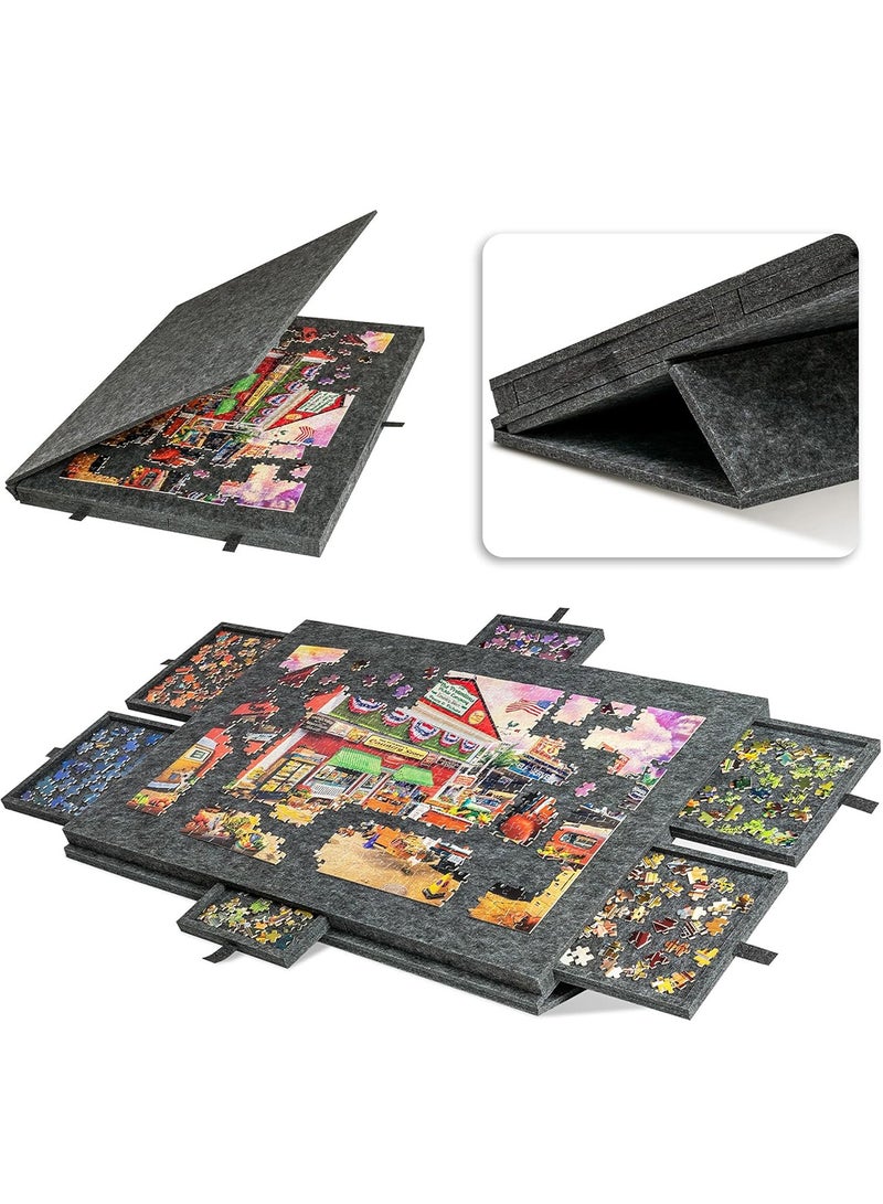 Delehehe Tilting Puzzle Board，Portable Jigsaw Puzzle Table for Up to 1000 Pieces，with 2-in-1 Designed Stand & Cover, Super Lightweight Felt Plateau Storage with 6 Drawers for Adults & Kids - Image 1