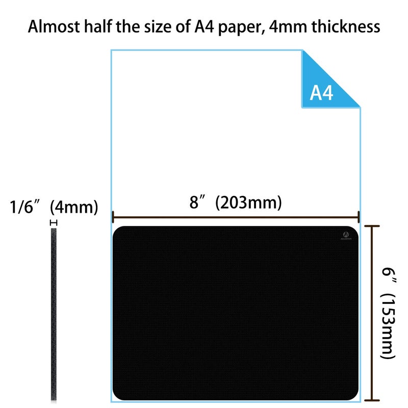 Audimi Small Mouse Pad 6 x 8 Inch, Mini Mouse Pad Thick for Laptop Wireless Mouse Home Office Travel, Portable & Washable (Black) - Image 2
