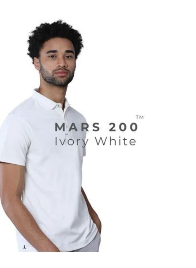 أتش أم إي تيشيرت بولو رجالي أبيض Mars 200 فاخر، مقاوم للتجاعيد، مزوّد بحماية من الأشعة فوق البنفسجية (UV)، خاصية إدارة الرطوبة، متين، مصنوع من بوليستر بوزن 190 جم/م². - Image 3